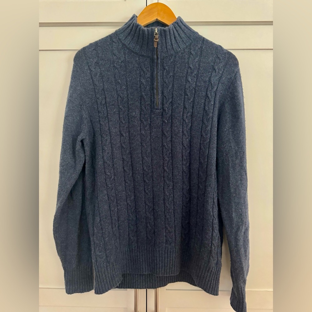 Savile Row Blue cable knit quarter zip Sweater Mens Size M